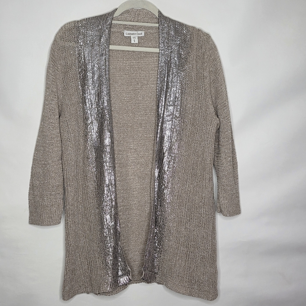 Metallic Trim Plus Size Cardigan Linen Cotton 16 Open Front Stretch Topper Fall